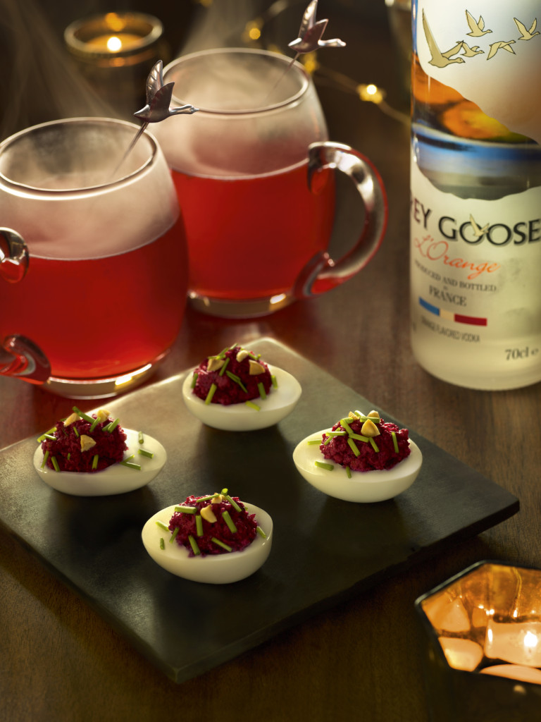 Devilled Eggs with GREY GOOSE and beetroot caviar paired with GREY GOOSE E¦ütoile de Picardie